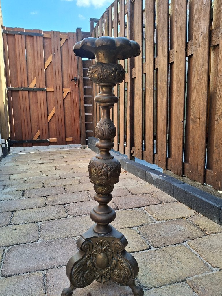 antieke koperen kerk kandelaar, Antiek en Kunst, Ophalen, Koper of Brons
