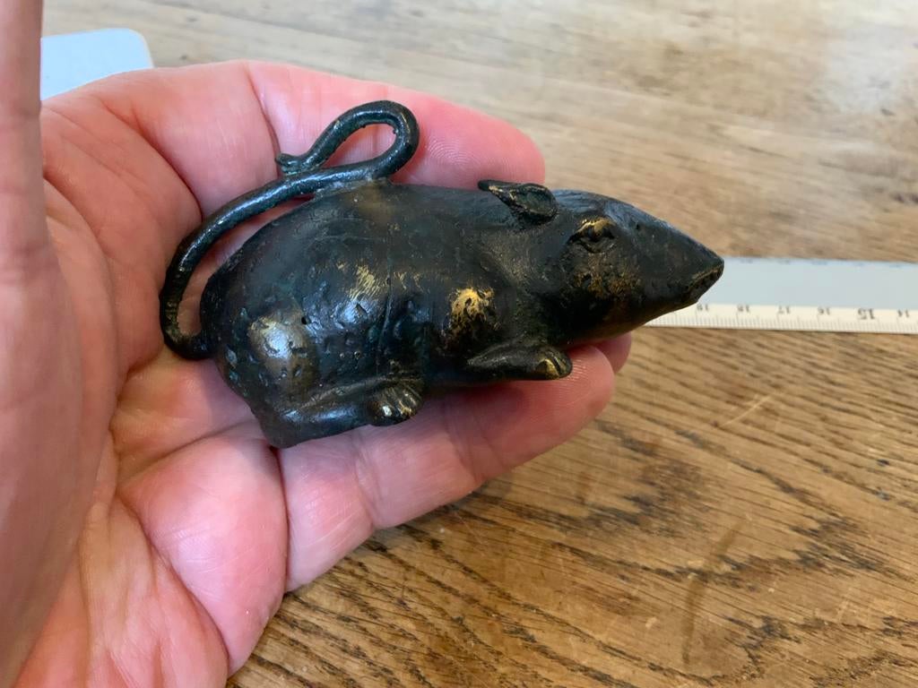 Antiek Vintage Beeld Beeldje Antieke Chinese Bronzen Rat, Ophalen of Verzenden