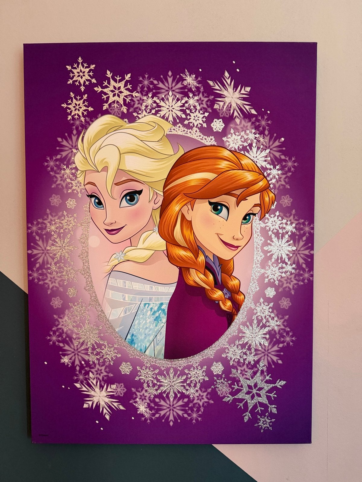 Frozen Elsa & Anna Canvas Schilderij - Paars met Glitter, Ophalen, Zo goed als nieuw, Paars