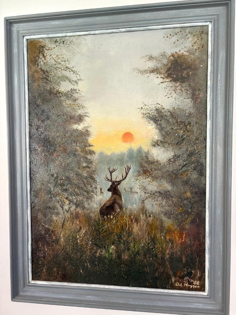 schilderij  "Jacht tafereel  " Wil Huygen 1988, Ophalen of Verzenden, Gedateerd, Olieverf, Landschap