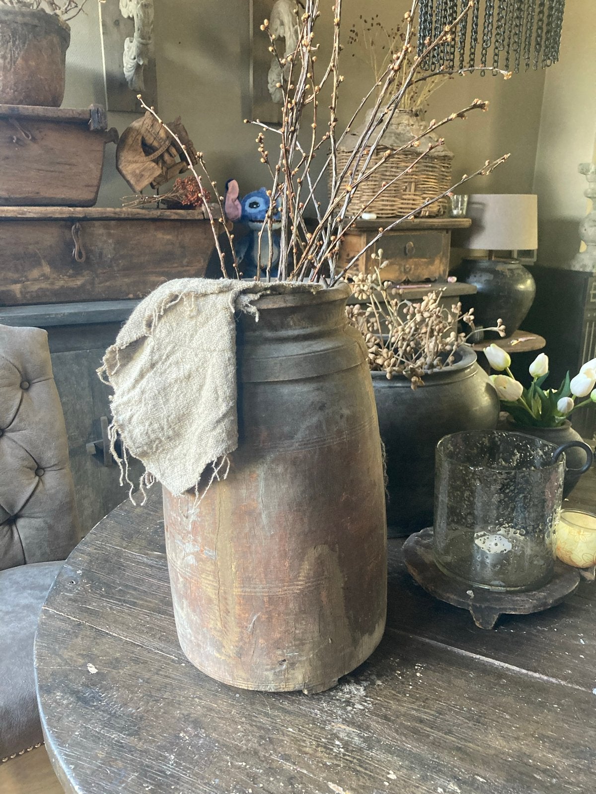 Mega grote Nepalese houten pot - Rustieke decoratie, Ophalen of Verzenden