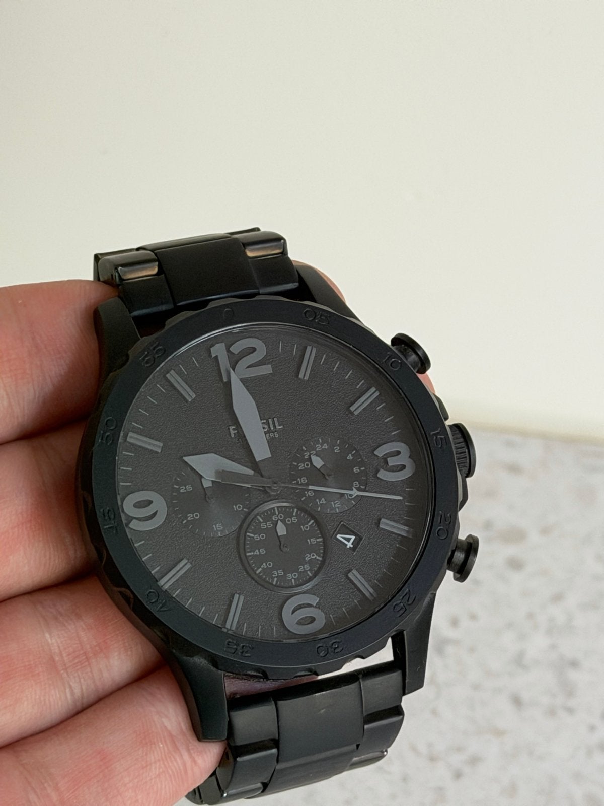 Fossil Nate JR1401 Herenhorloge 50 mm - Zwart, Sieraden, Tassen en Uiterlijk, Overige merken, Staal, Verzenden, Polshorloge