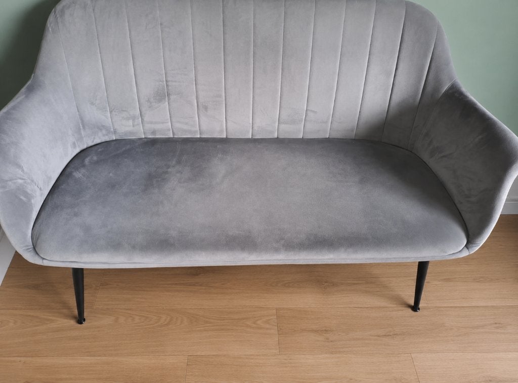 Jysk tweepersoons bankje grijs velours, Ophalen, Stof velvet!, Tweepersoons, 75 tot 100 cm