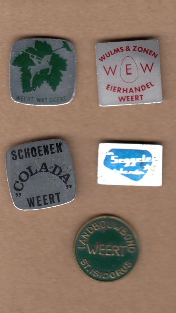 Setje Weert Limburg speldjes St. Isidorus WEW Wulms, Gebruikt, Niet vindbaar, Niet vindbaar, Speldje of Pin
