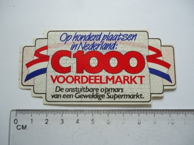 sticker oud C1000 Supermarkt winkel retro vintage, Verzenden, Zo goed als nieuw, Bedrijf of Vereniging