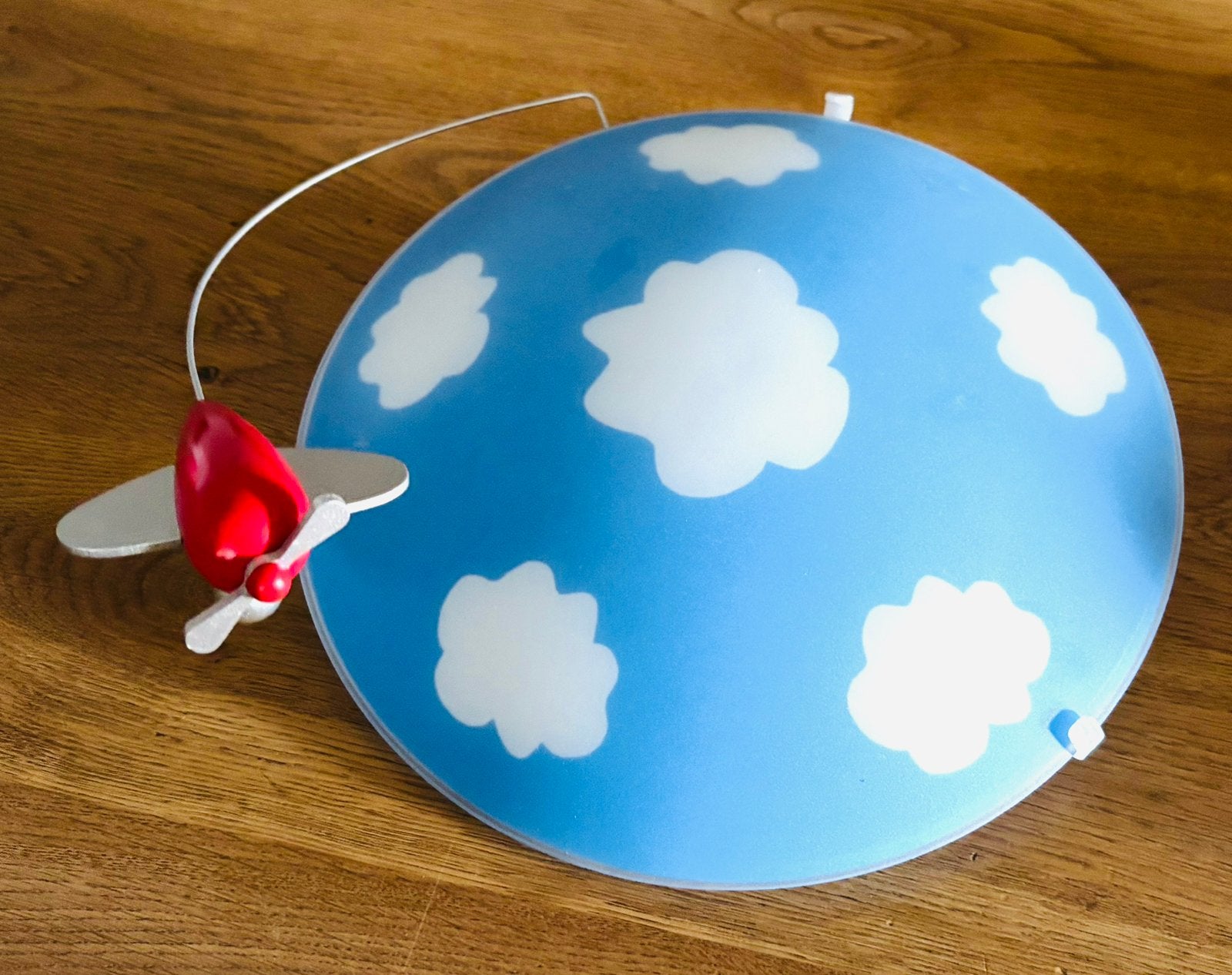 Plafondlamp kinderkamer met vliegtuig en wolken, Blauw, Kunststof, Gebruikt, Ophalen of Verzenden