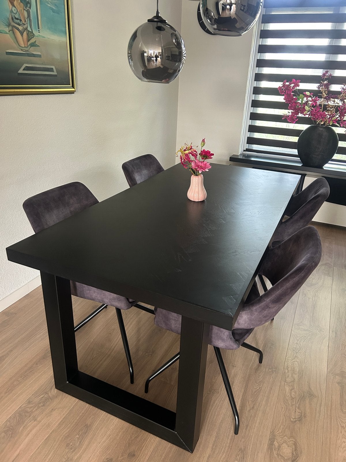 Zwarte eiken visgraat eettafel, Ophalen, Eikenhout, 50 tot 100 cm, Zo goed als nieuw