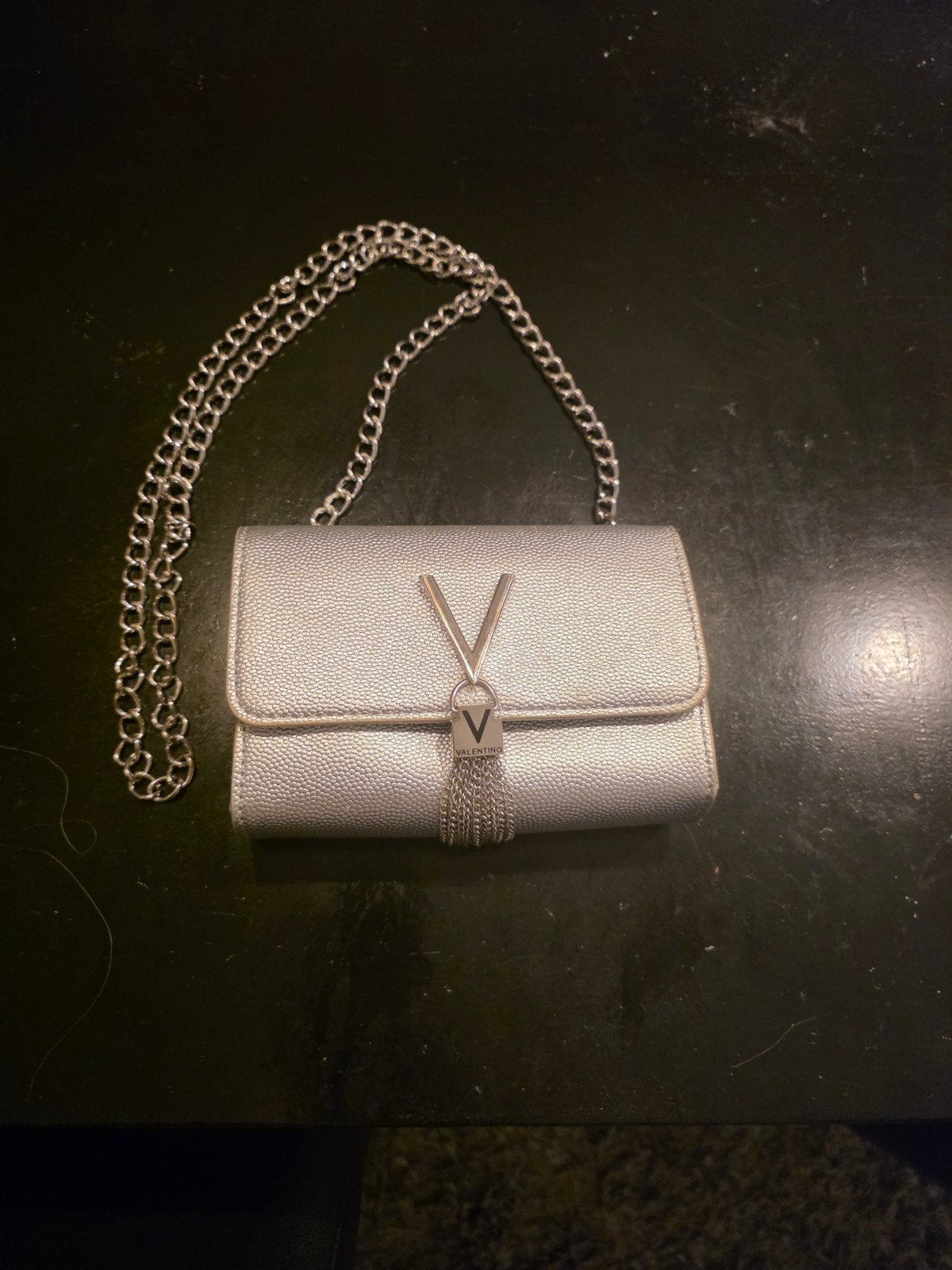 Mooie Valentino Divina Schoudertas – Zilver metallic, Ophalen, Gebruikt, Grijs, Schoudertasje