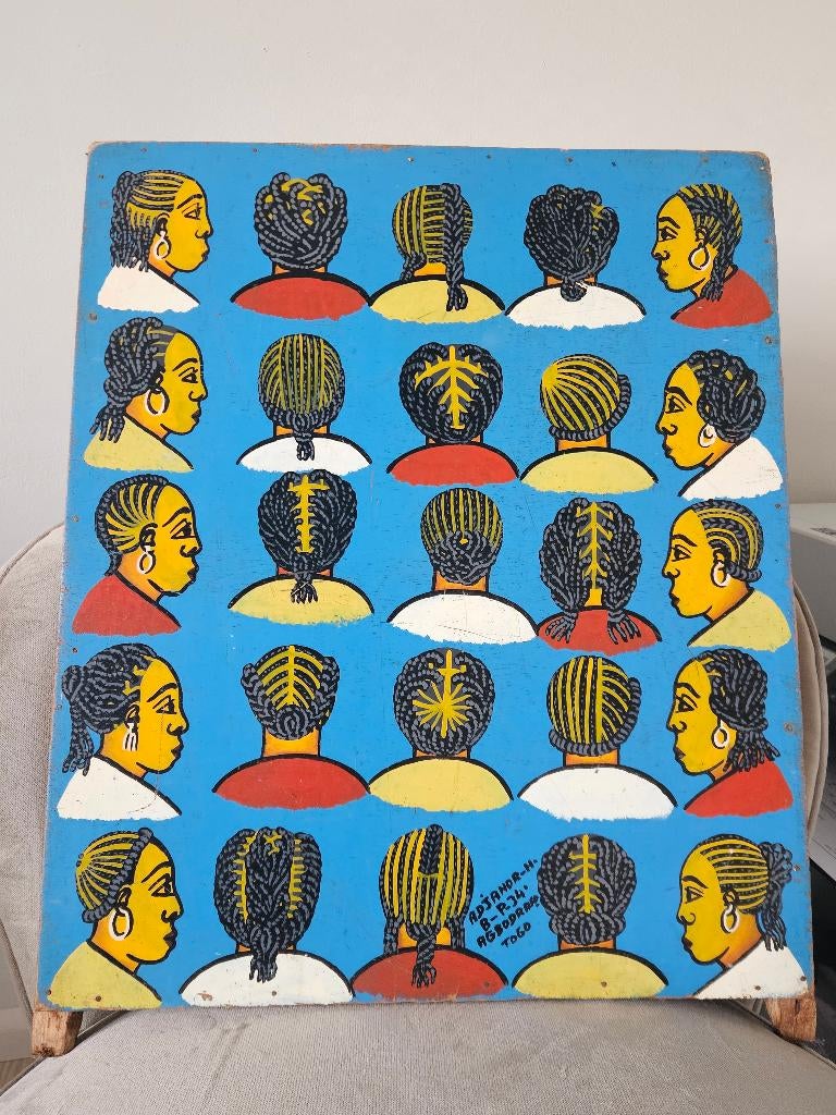 Origineel Togolees kappersuithangbord, Antiek en Kunst, Curiosa en Brocante, Ophalen
