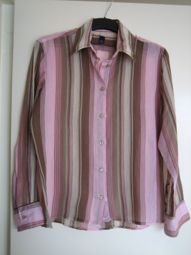 Enig roze-grijs-bruin strepen blouse S.V.F. 38-40 Snazzeys, Verzenden, Maat 42/44 (L), Zo goed als nieuw, Roze