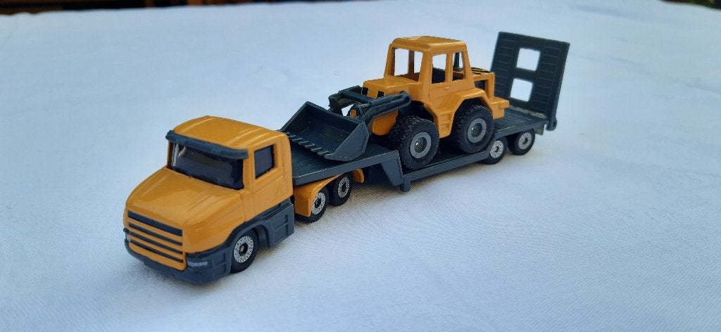 SIKU SCANIA T 144 TREKKER/OPLEGGER MET SJOVEL 1:87, Ophalen of Verzenden, Zo goed als nieuw, Bus of Vrachtwagen, SIKU