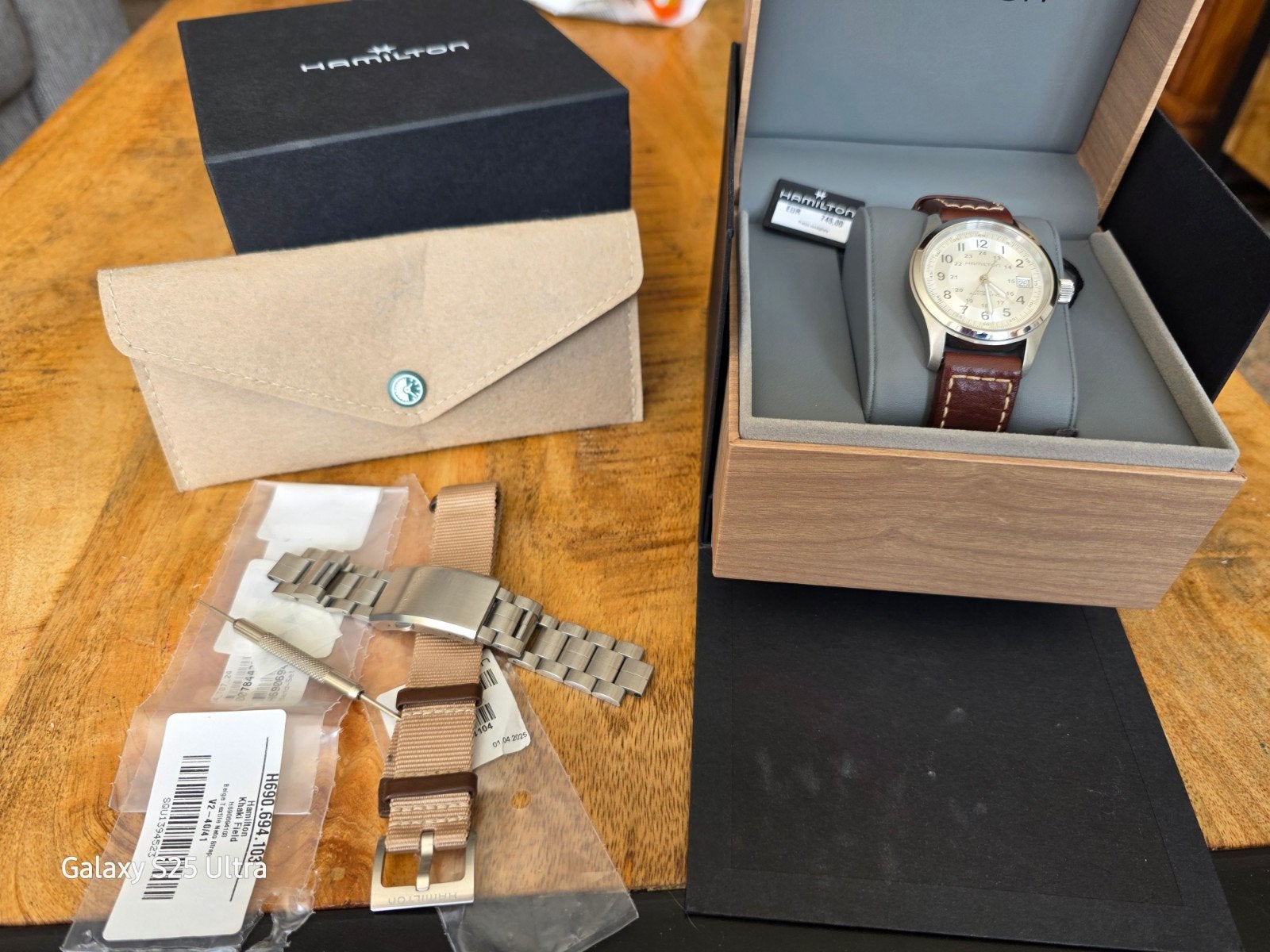 Hamilton H70455553, Overige merken, Leer, Staal, Polshorloge