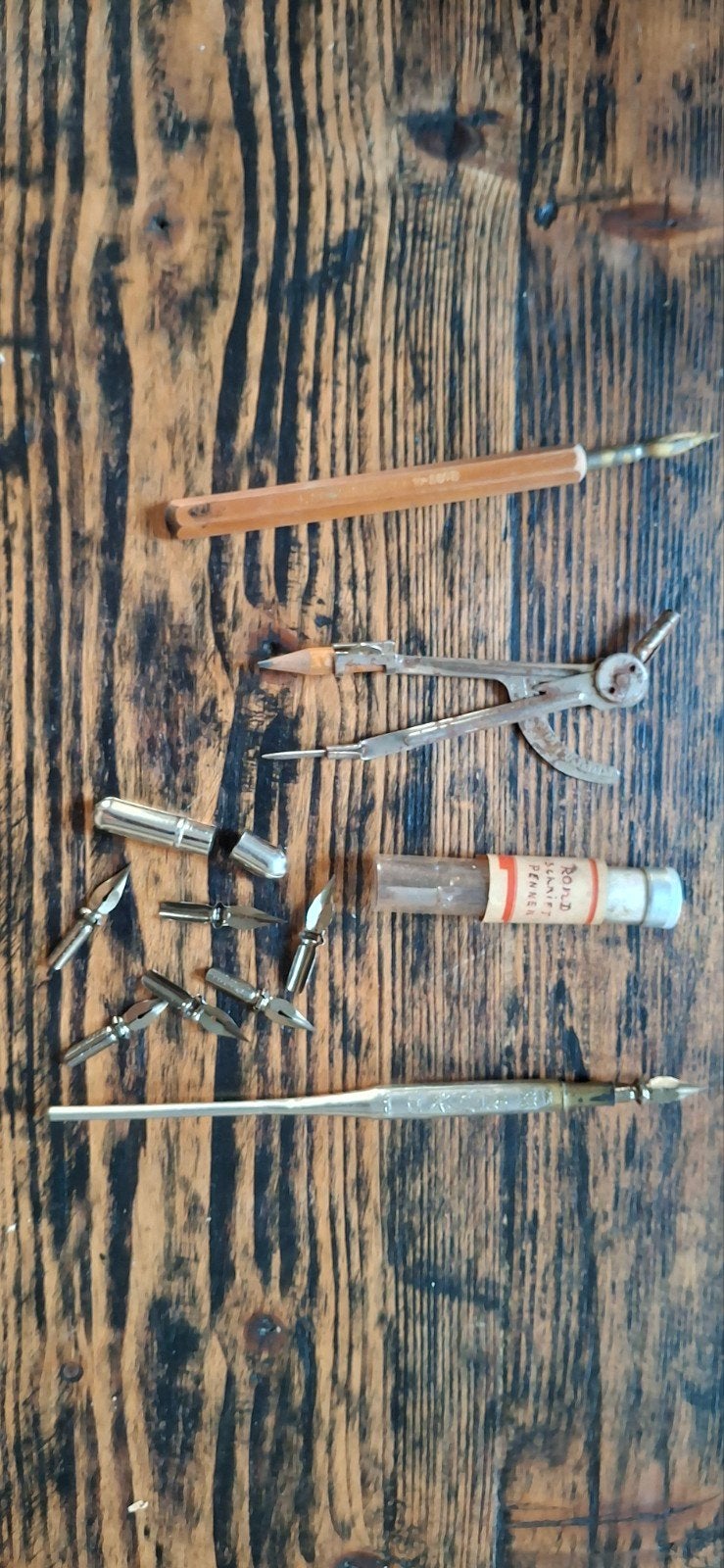 Antieke Schrijfset: Kroontjespennen, Penhouder & Passer, Antiek en Kunst, Ophalen of Verzenden