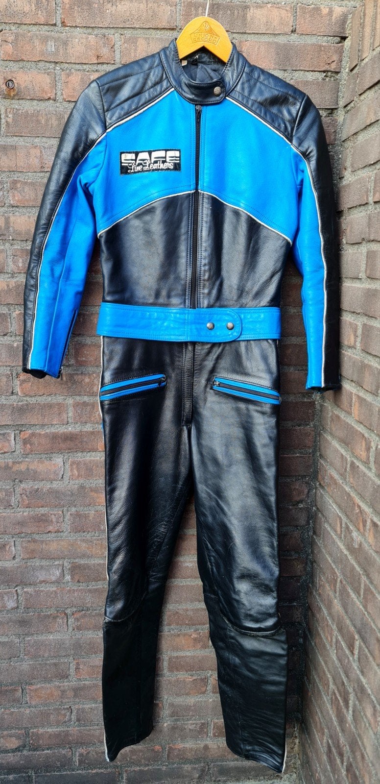Motorpak motoroverall vintage superkleuren blauw zwart mooi, Ophalen, Overall, Dames, Safe Leathers