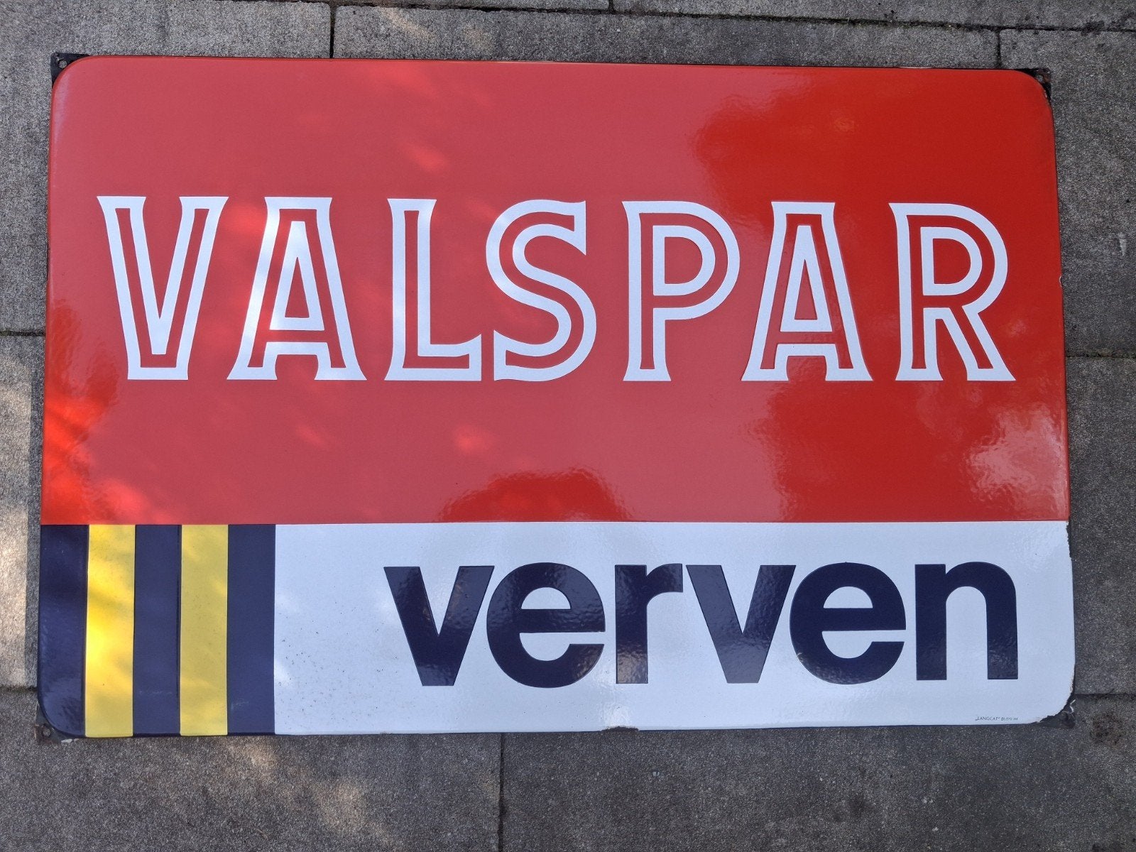 Mooie zeldzame set emaille reclameborden Valspar  verf, Verzamelen, Ophalen of Verzenden, Gebruikt, Reclamebord