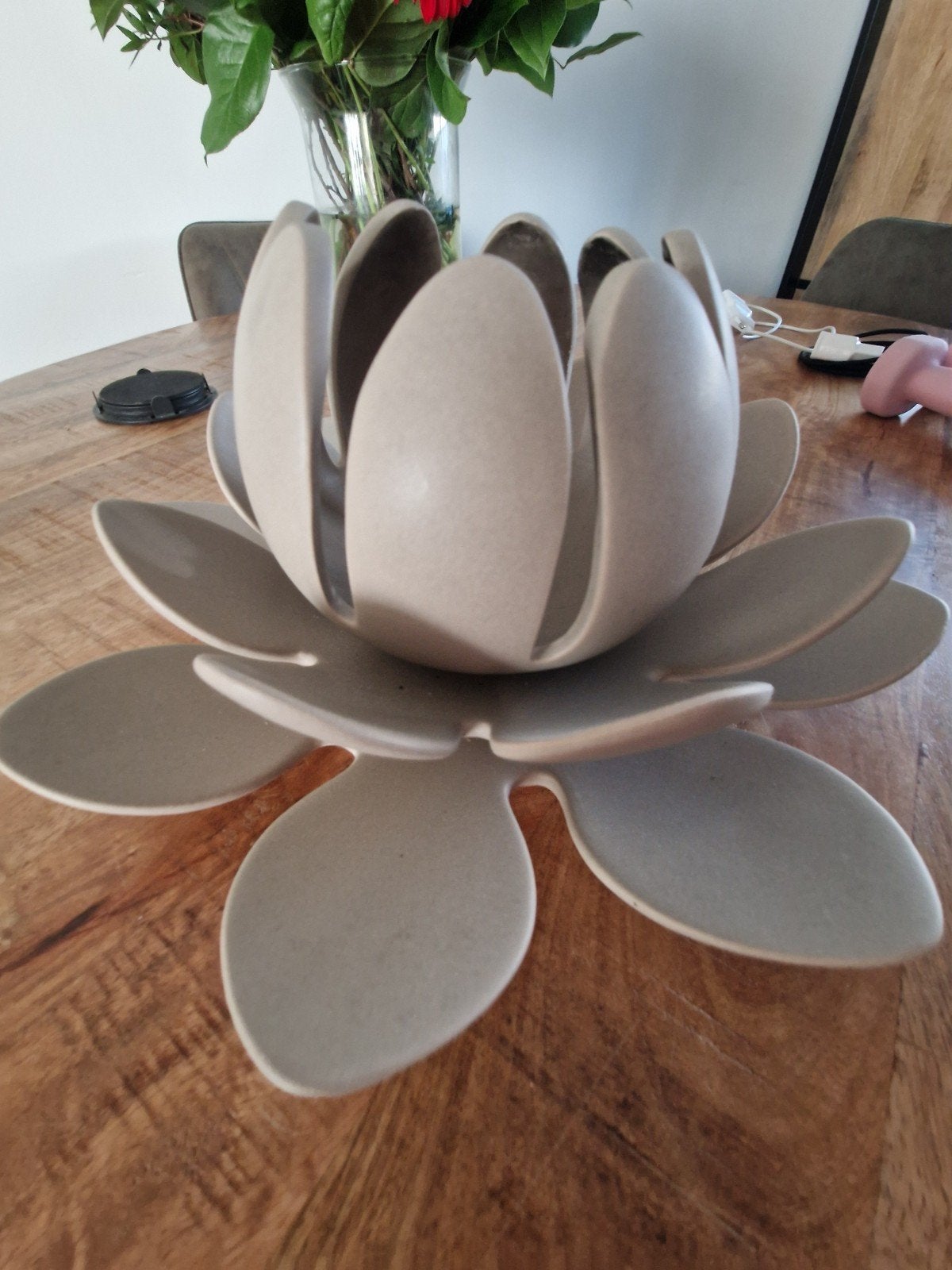Waxinelichthouder Lotus Bloem, Beige, Waxinelichthouder, Ophalen of Verzenden, Zo goed als nieuw