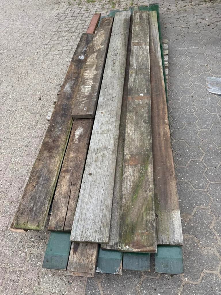 Gebruikte hardhouten planken, Doe-het-zelf en Verbouw, Hout en Planken, Gebruikt, Minder dan 25 mm, Ophalen of Verzenden, Plank