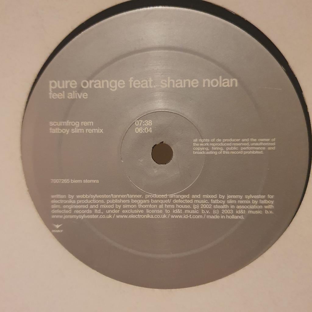 Pure Orange feat. Shane Nolan - Feel Alive vinyl, Cd's en Dvd's, Vinyl | Dance en House, Gebruikt, 12 inch, Ophalen of Verzenden