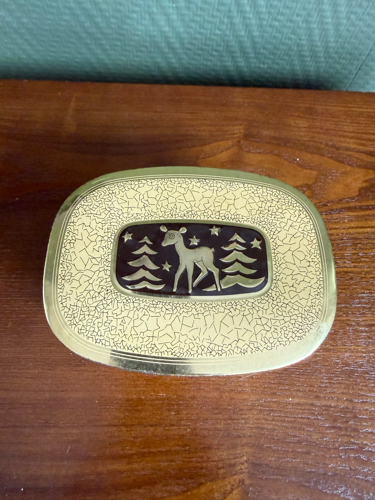 Vintage blik met hertenmotief - Decoratief bewaarblik, Ophalen of Verzenden, Gebruikt, Koek(jes), Overige merken