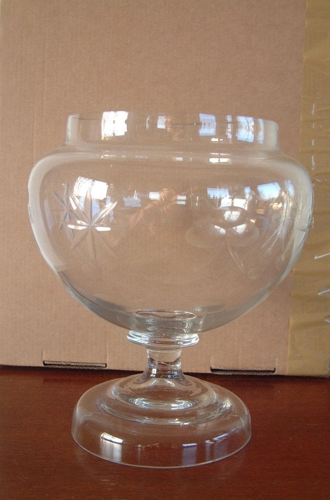 antieke glas pot bokaal nr 1 met ster en bloem gravure, Antiek en Kunst, Ophalen of Verzenden