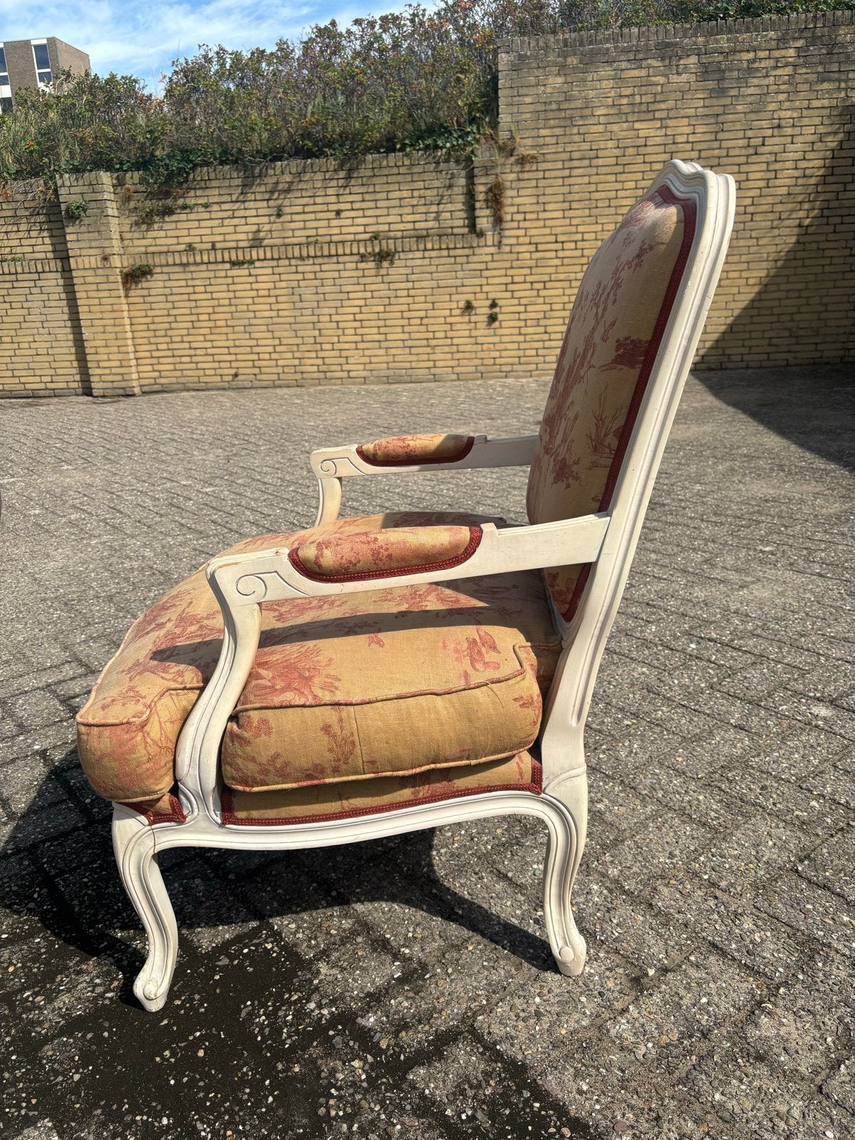 Antieke fauteuil met Toile de Jouy bekleding, Ophalen