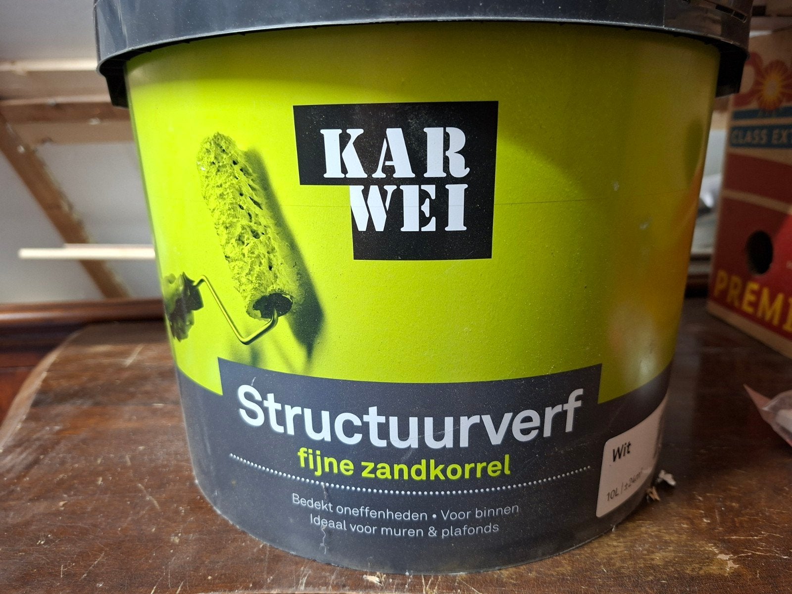 Te koop : 9,5Liter  structuurverf, 5 tot 10 liter, Ophalen, Gebruikt, Wit