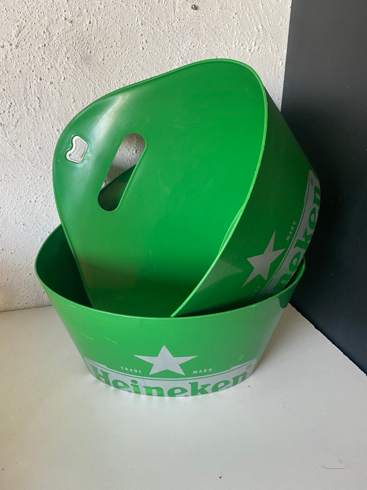 2 vintage HEINEKEN BIERFLES HOUDER/KOELER, Ophalen, Zo goed als nieuw, Overige typen, Heineken