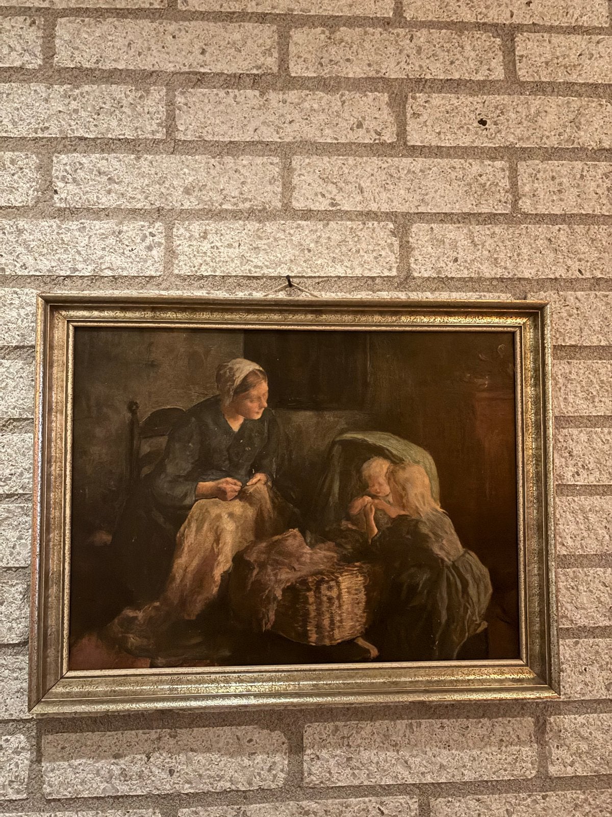 Oud Hollands Tafereel: Moeder en Kind bij Wieg, Antiek en Kunst, Ophalen