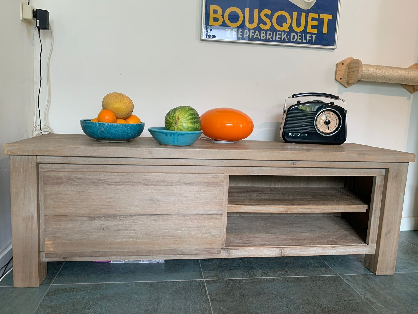 Mangohouten TV meubel, Ophalen, Gebruikt, 150 tot 200 cm, Minder dan 100 cm