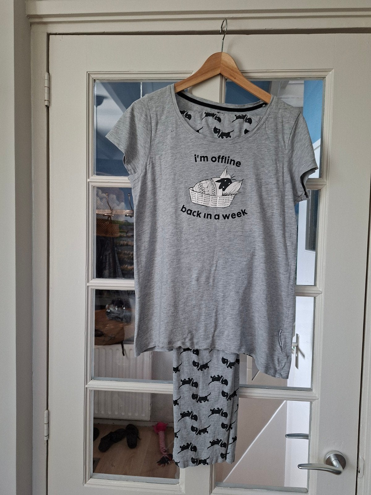 Hema pyjama met kattenprint - Maat L, Hema, Ophalen of Verzenden, Gedragen, Maat 42/44 (L)