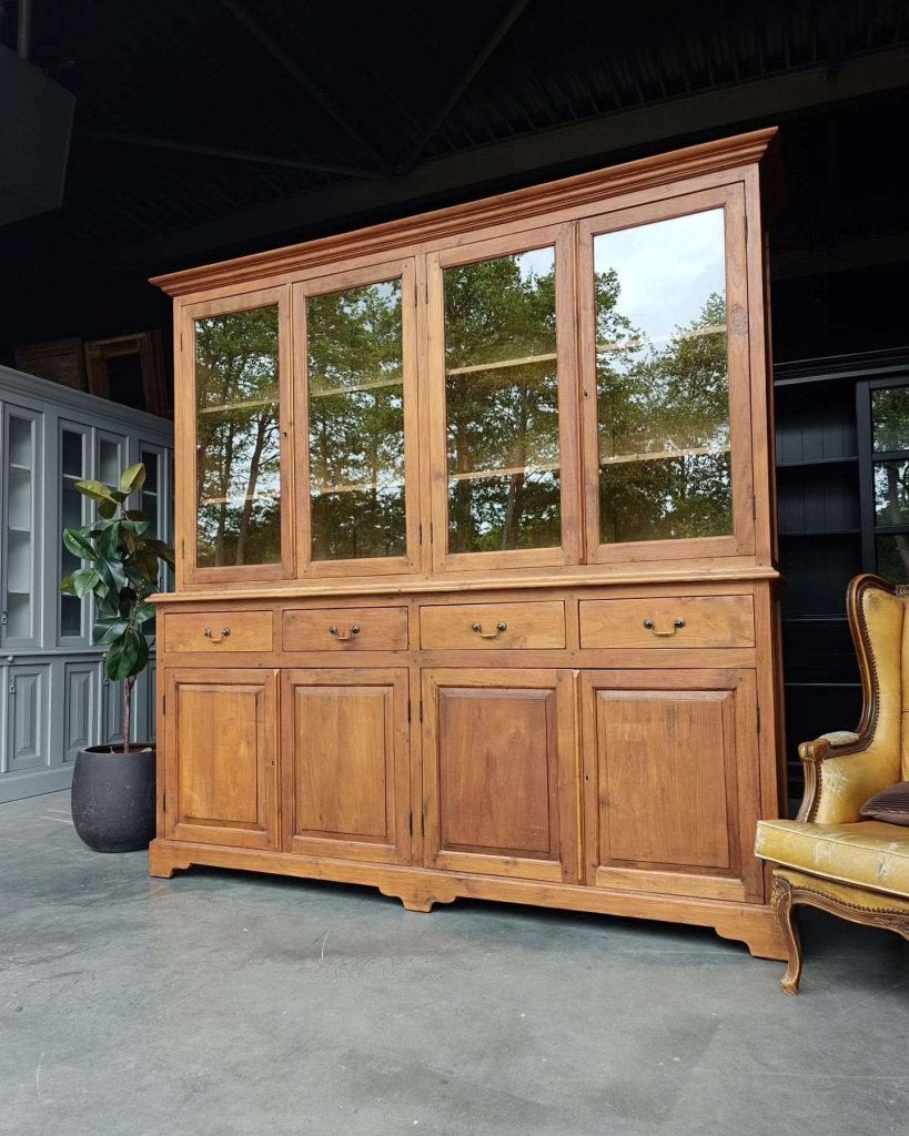 Grote robuuste teakhouten winkelkast | Buffetkast teak #6208, Vintage / antiek, Gebruikt, Met deur(en), 200 cm of meer