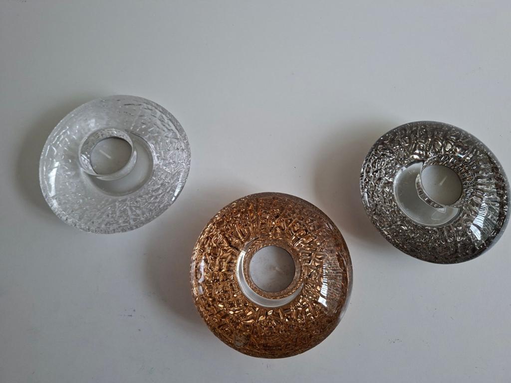 Kosta Boda glazen theelichthouders,, Overige materialen, Gebruikt, Ophalen of Verzenden, Grijs