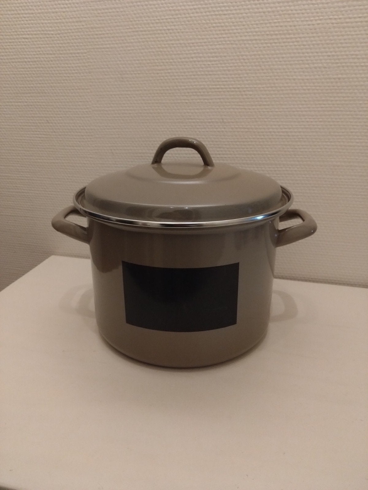Mooie grijze emaille kookpan met deksel., Ophalen of Verzenden, Rvs