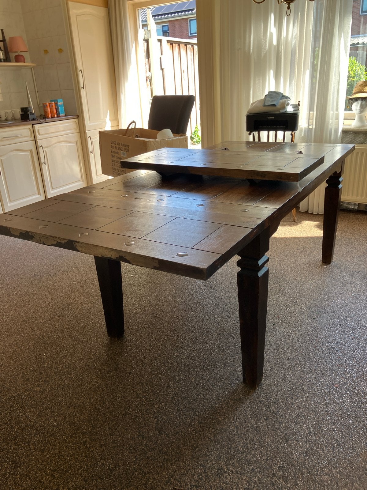 Teakhouten eettafel met 2 verlengstukken - 160-240 cm, Ophalen, Gebruikt, Teakhout, 200 cm of meer