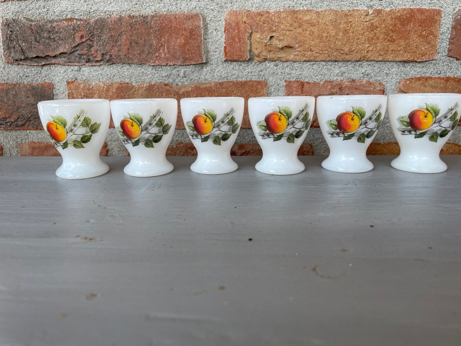 Set van 6 vintage eierdoppen met fruitdecoratie, Ophalen, Gebruikt, Keramiek, Overige typen