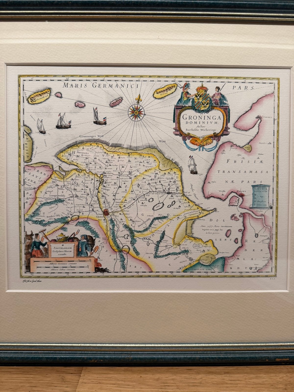 "Kwaliteitsreproductie kaart Groningen (Blaeu), ingelijst", Voor 1800, Ophalen of Verzenden, Nederland, Landkaart
