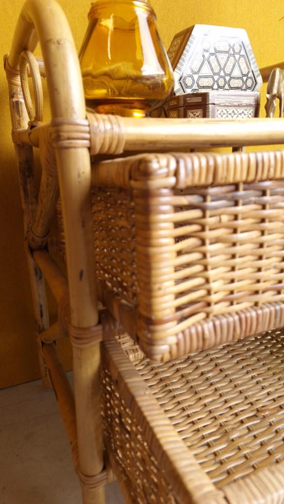 Vintage rotan kastje met 2 lades / mandjes - H59 B45 D35, Gebruikt, Onbekend, Ophalen of Verzenden, Onbekend