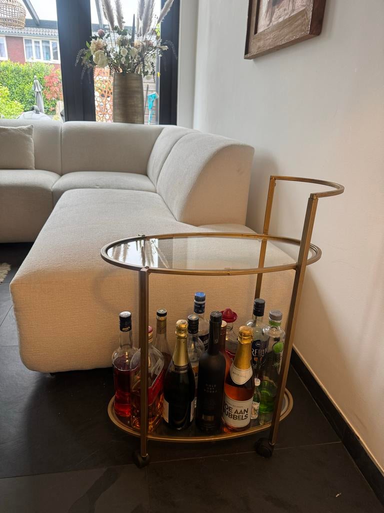 Glazen serveerwagen / drankentrolly push antic, Ophalen, Gebruikt