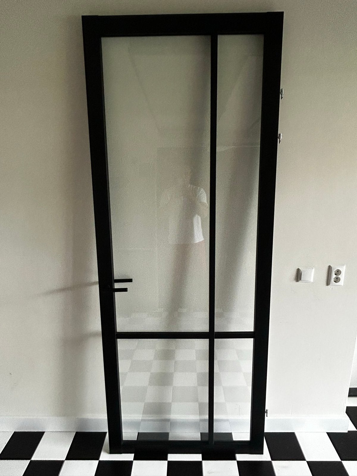Zwarte staallook binnendeur met glas, Ophalen, Gebruikt, 80 tot 100 cm, 215 cm of meer