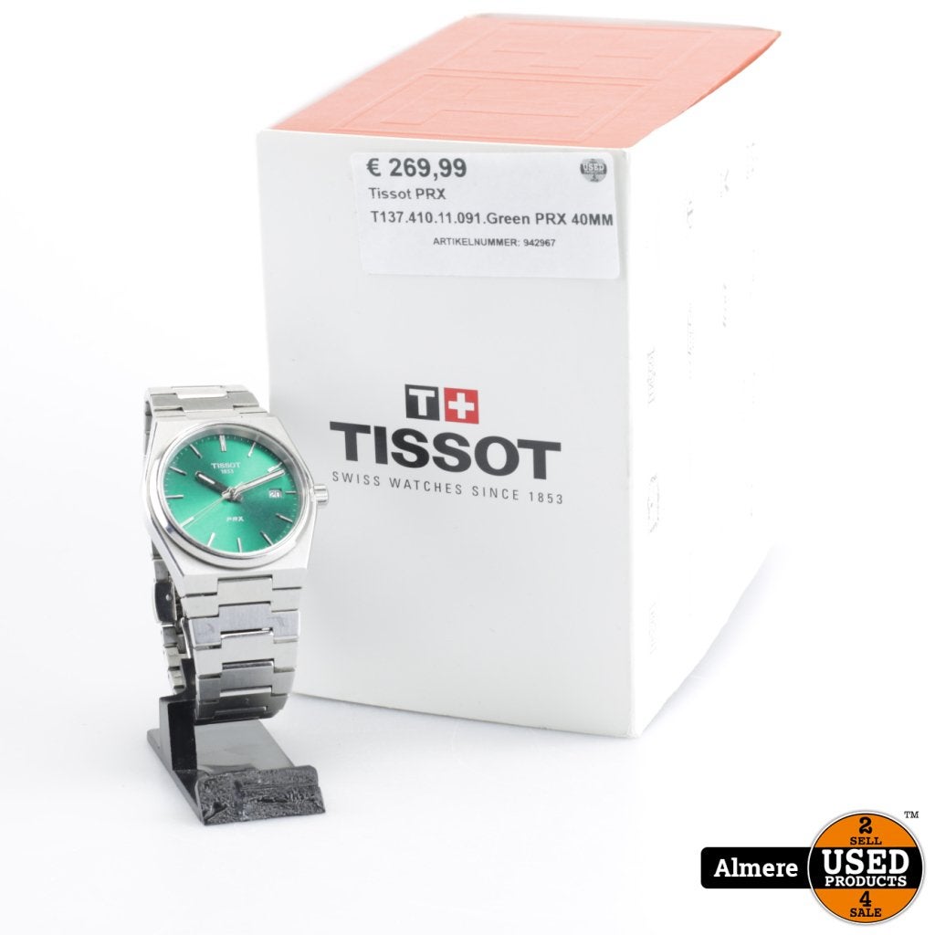 Tissot PRX  T137.410.11.091.Green PRX 40MM, Tissot, Gebruikt, Support@tissot.com, Rue Louis-Joseph Chevalier 1
2002 NeuchÃ¢tel
Switzerland