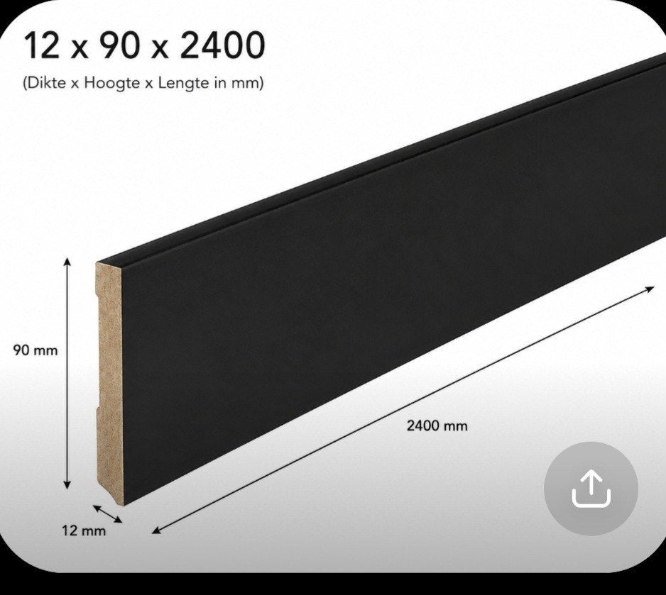 zwarte afgelakte plint   Amsterdam, 12x90x2400 mm, Minder dan 25 mm, Nieuw, Ophalen of Verzenden, 200 tot 250 cm