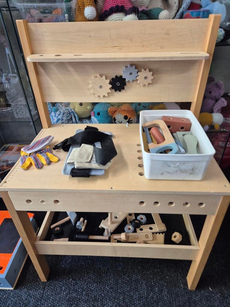Houten werkbank met gereedschap en bouwblokken, Kinderen en Baby's, Speelgoed | Educatief en Creatief, Onbekend, Ophalen of Verzenden