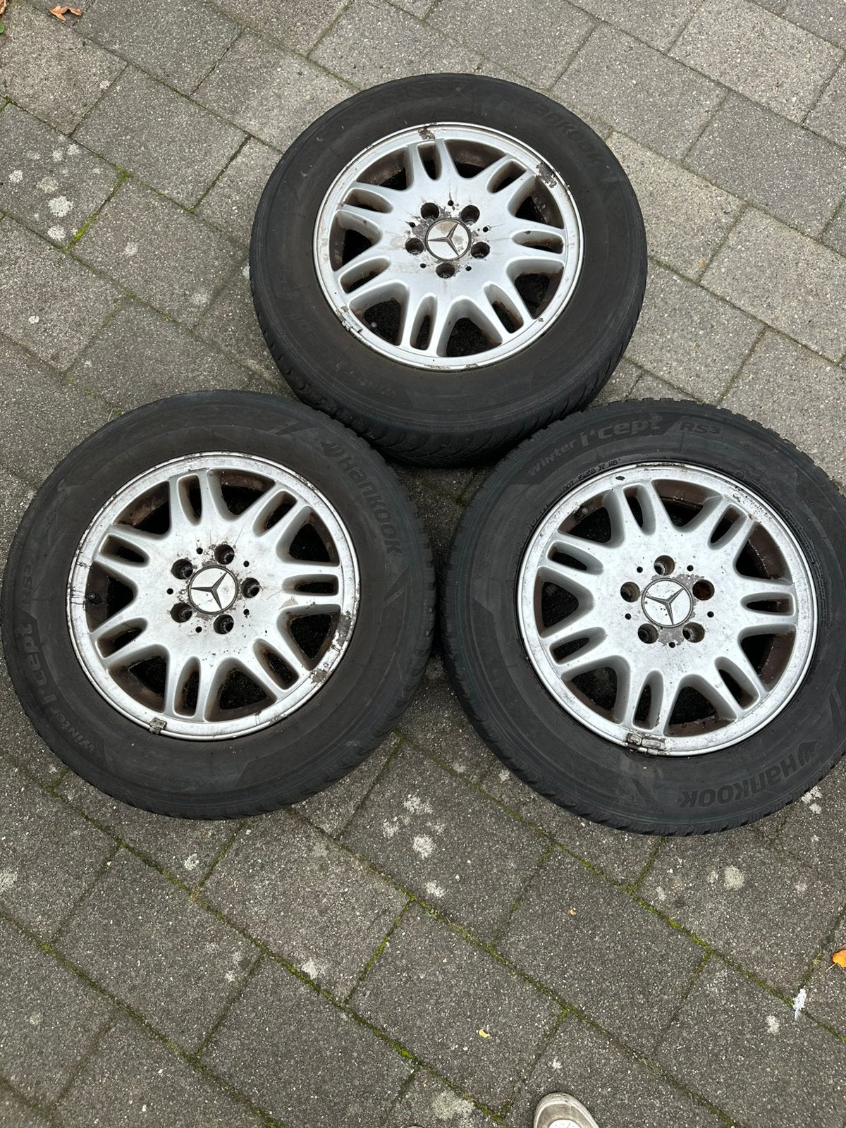 3 stuks 16 inch LM velgen Mercedes Hankook winterbanden, Ophalen, Gebruikt, Mercedes-Benz