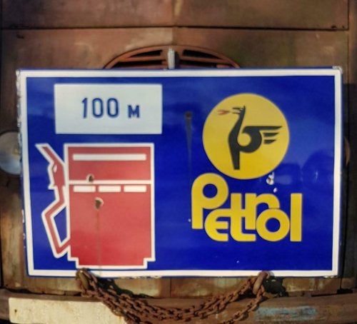 XXL emaille bord van een benzinestation Petrol, Ophalen