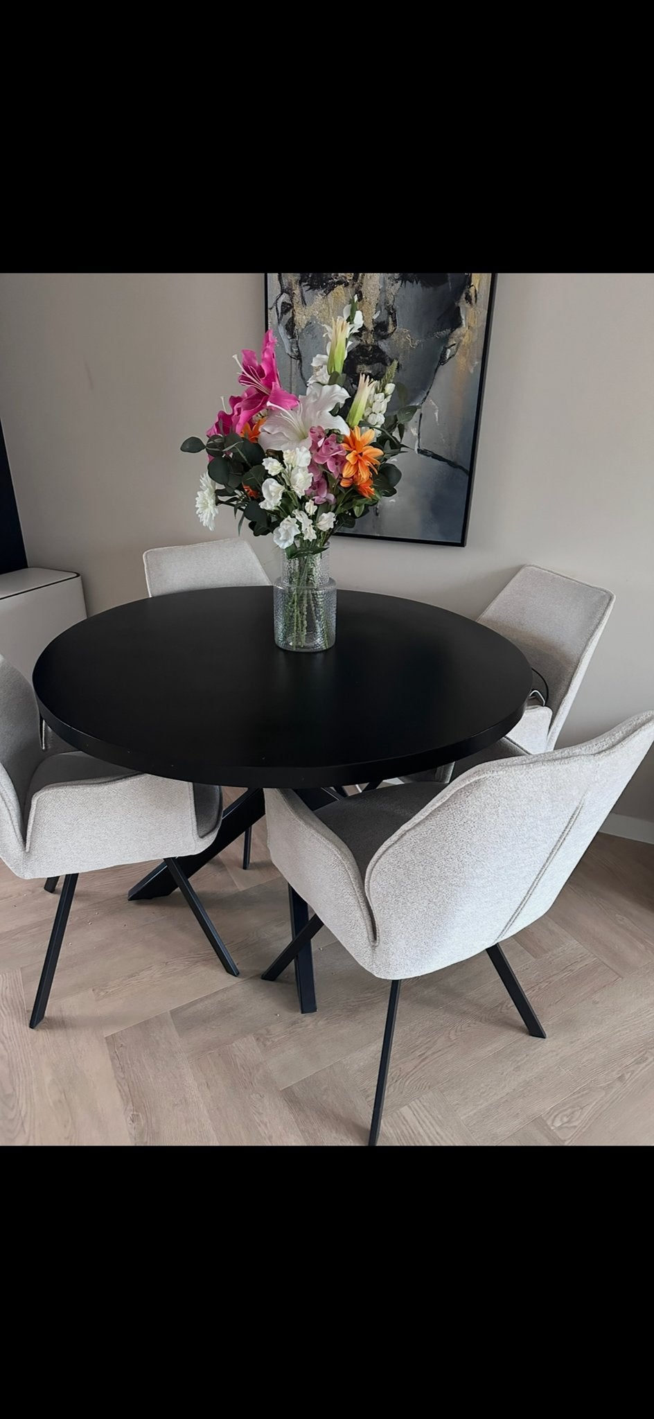 Ronde eettafel met spinpoot, zwart. ZONDER STOELEN!, Huis en Inrichting, Tafels | Eettafels, 100 tot 150 cm, Rond, Ophalen of Verzenden