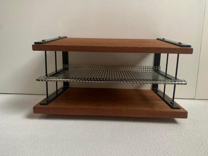 Vintage Houten Bureau Organizer met Metalen Rooster, Ophalen of Verzenden, Gebruikt