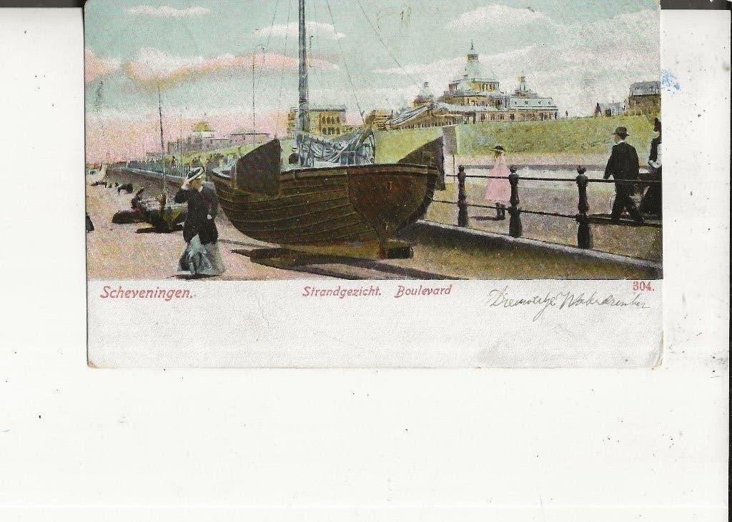 Scheveningen Boulevard met pinkschuit en Seinpost 20 mrt1905, Ophalen of Verzenden, Voor 1920, Gelopen, Zuid-Holland