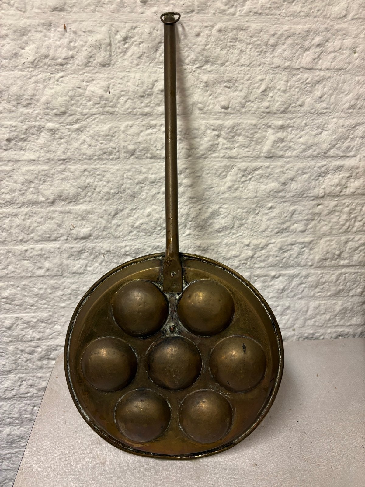 Antieke Koperen Poffertjespan met Lange Steel (ca. 1800), Antiek en Kunst, Antiek | Koper en Brons, Ophalen of Verzenden, Koper