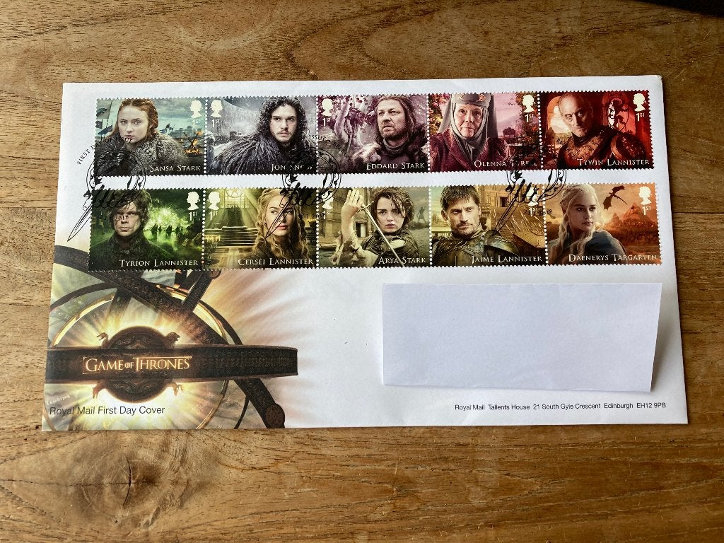 Game of Thrones postzegels first day enveloppe, Ophalen of Verzenden, Gestempeld