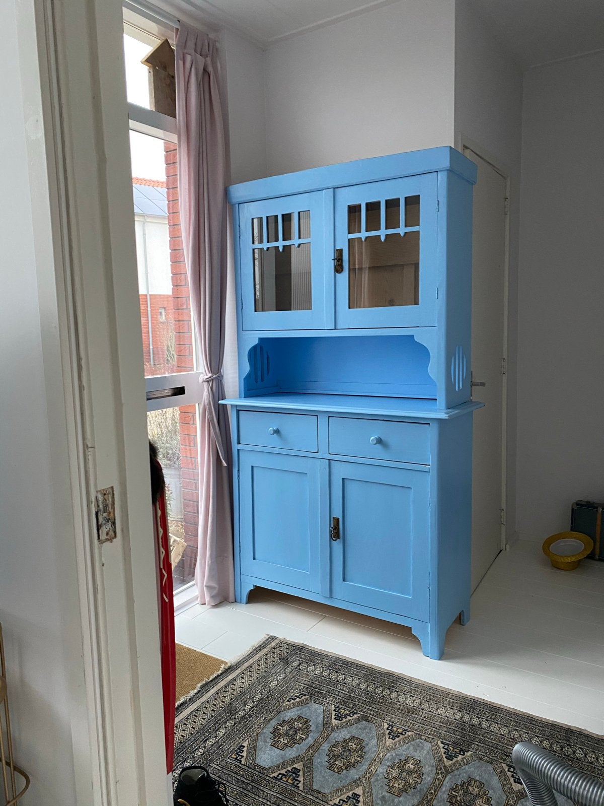 Vintage blauwe buffetkast - Bestaat uit twee delen, Huis en Inrichting, Gebruikt, Met lade(s), 150 tot 200 cm, 25 tot 50 cm